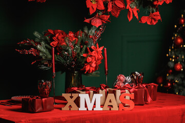 XMAS letters - Christmas writing with red gift boxes