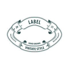 Fototapeta premium Hand drawn vintage label. Engraving style retro ribbon. Sketch drawing badge. Vector illustration. Part of set.