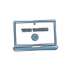 Vector distance learning icon. Icon of laptop and education symbol on cartoon style on white isolated background.