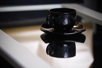 Filiżanka czarna herbata kawa napój - obrazy, fototapety, plakaty