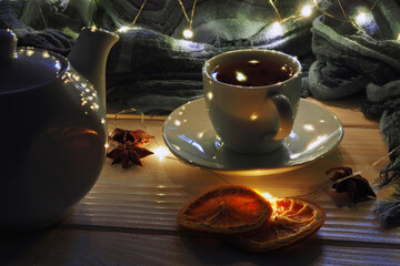Fototapeta premium Christmas cookies with marmalade on a wooden surface. Christmas mood.