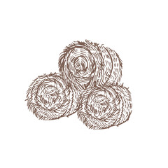 A pile of hay and straw. A roll of dry grass. Hay stack for cows on a white background