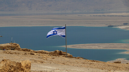The flag of Israel in Masada
