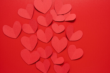 Paper red heart on a red background. Valentine's Day. Valentine's Day February 14.