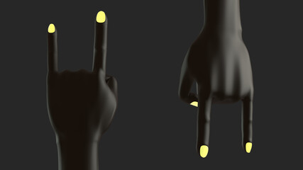 Lets Rock, hand sign, isolated on background. 3d rendering. Mockup concept set of social media, app, messages and comments.