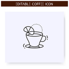 Romano coffee line icon. Type of coffee drink. Hot espresso with lemon juice. Coffeehouse menu. Different caffeine drinks receipts concept. Isolated vector illustration. Editable stroke 