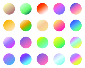 Set of round Vector Gradient. Multicolor Sphere. Modern abstract background texture. Template for design. Isolated objects