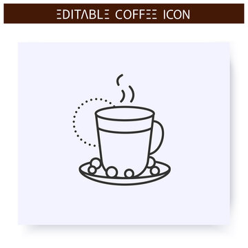 Raf coffee line icon.Type of coffee drink. Espresso with cream and vanilla sugar.Coffeemania.Coffeehouse menu. Different caffeine drinks receipts concept. Isolated vector illustration. Editable stroke