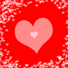 Illustration, red background with two white hearts in the middle 