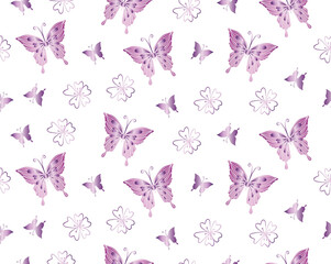 Butterflies and flowers seamless pattern for textile, fabric, wrapping paper, wallpaper, apparel