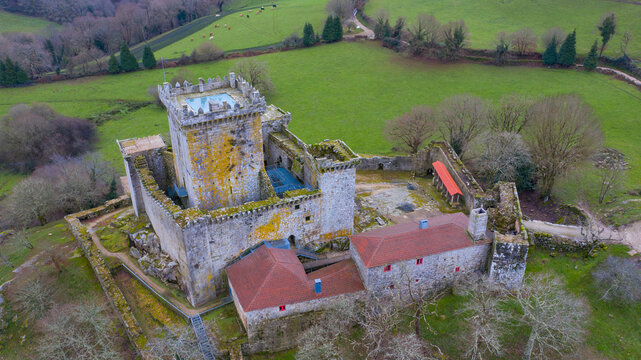 aerial view Pambre Castle in Palas de Rei Lugo