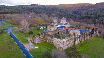 aerial view of monastery santa mar&iacute;a de monfero in monfero a coru&ntilde;a galicia