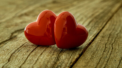 Fototapeta premium red heart on the vintage wooden table