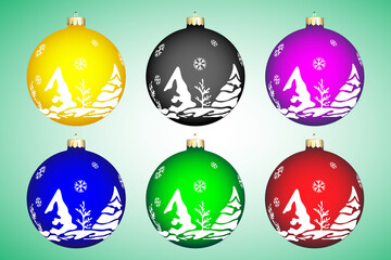 Set of Christmas balls of different colors with a pattern. Vector illustration.