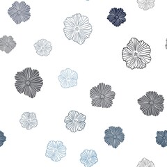Dark BLUE vector seamless doodle pattern with flowers.