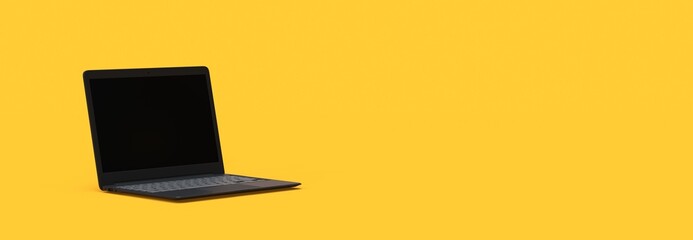 Fototapeta na wymiar laptop on yellow background - 3D rendering