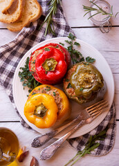 Bell peppers with meat and parsley , stuffed vegetables
