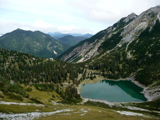 Fototapeta na wymiar Soiernsee lake at Soiernspitze mountain, Bavaria, Germany