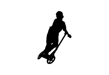 Obraz premium Silhouette scooter bike kids , boy play spin scooter with white background with clipping path.