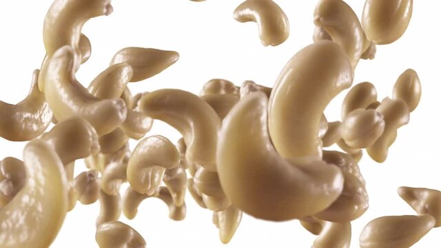 Flying of Cashews in White Background with Alpha Channel