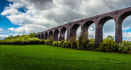 A view northward of the Conisbrough Viaduct at Conisbrough, Yorkshire, UK in springtime