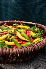 A basket full of chili at farmers market