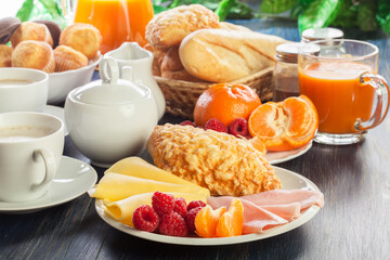 Fresh and continental breakfast table