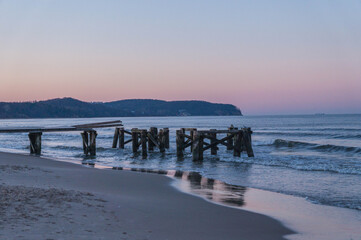 Sunset in Sopot, Poland, cold spring, molo, pier, 