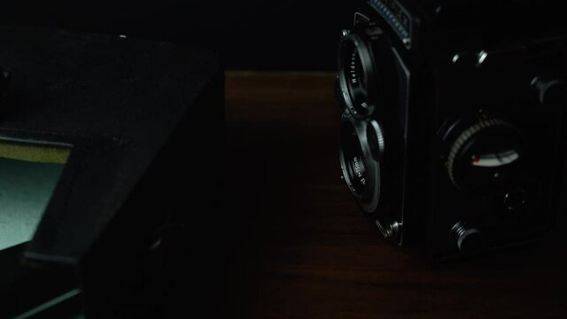 low light close up gimbal high to down vintage photo bioptic and 8mm film camera