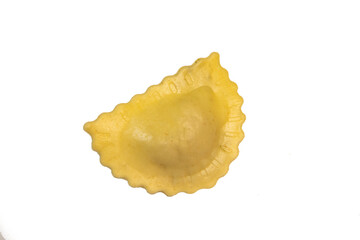 Tasty raw ravioli with flour and spinach on white background, process of making italian ravioli, High quality photo
