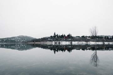 Image of a frozen lake during winter. Winter concept.