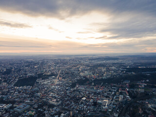aerial evening view of lviv city