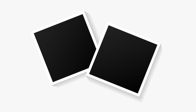 Two empty black photo frames set on white background. Concept gallery portfolio, frame paper, poster. Vector illustration