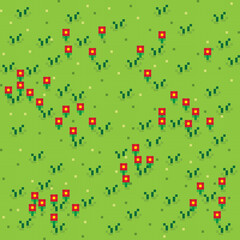 Grass pixel art background. Grass texture. Pixel art vector. Flower garden.