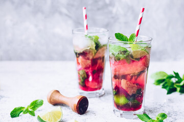 Summer refreshing drink with rhubarb