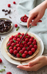 chocolate and raspberry cake tart