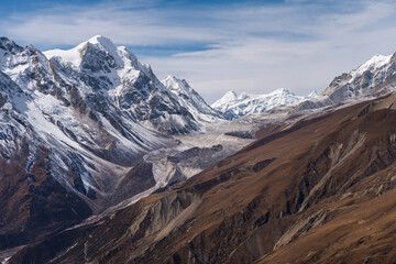 Beautiful Himalaya mountains view from Smado Ri view point in Manaslu circuit trekking route, Nepal