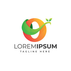 Letter O with leaf logo design template