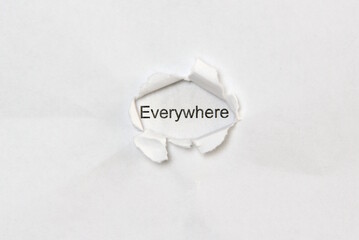 Word everywhere on white isolated background, the inscription through the wound hole in paper. Concept of gender identity and sexual minorities. Stock photo for web and print with empty space for text