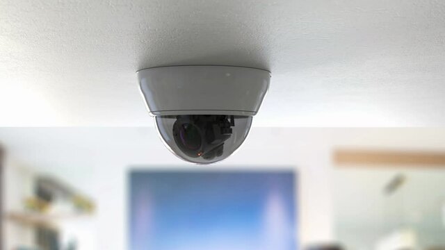 3d rendering security camera or cctv camera on ceiling 4k footage