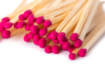 Wooden matches with sulfur for lighting a fire isolated on a white