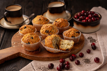 Homemade chia seed and cranberry muffins.