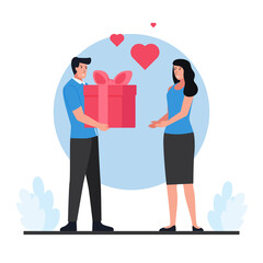 Man giving a gift box to woman on valentine's day.