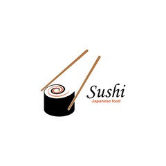 Sushi and rolls with chopstick bar or restaurant vector logo template.
