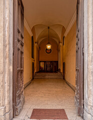 Rome Italy, vintage building arched portico entrance