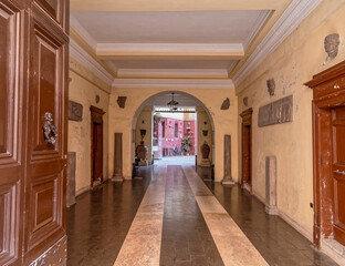 Rome, Italy, vintage building portico entrance and internal yard