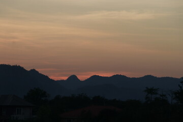The beautiful light of sunset and blue sky in the evening