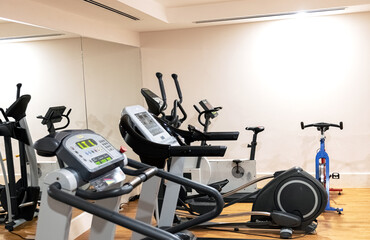 Sports equipment for fitness. An active lifestyle, a room for sports.