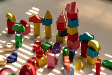 children's toys made from natural material. wood toys for developmental. colorful wood toys and toys for cognitive rehabilitation  