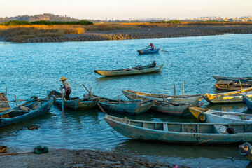 Fishing boats on the Luoyang River in Quanzhou, China, on January 9, 2021.